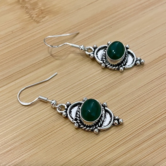 Green Onyx Sterling Silver Overlay Earrings - Picture 2 of 3